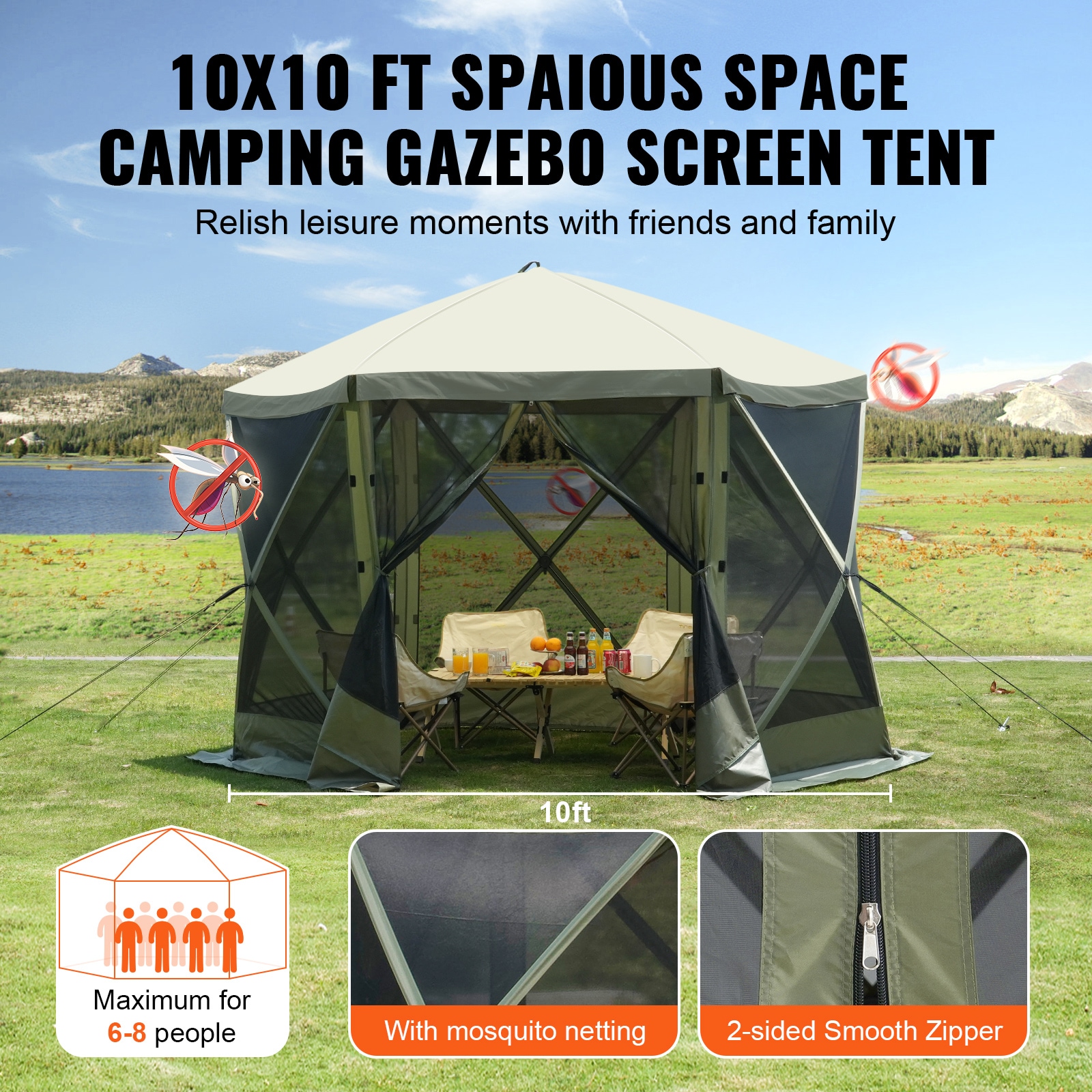 Pop Up Gazebo Canopy With Mesh Mosquito Netting And Privacy Panels_voghion.com